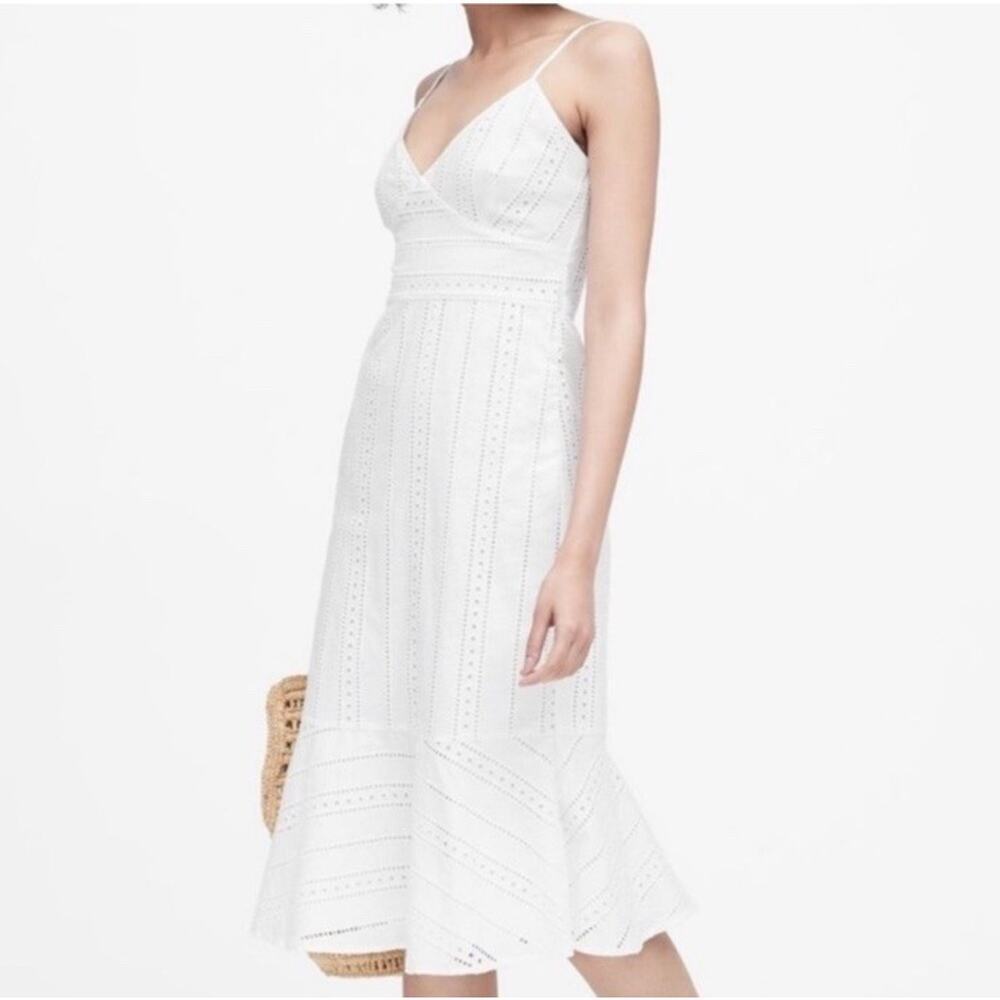 Banana Republic Cotton Eyelet Sundress Empire Waist Size 14 White Beachy Resort